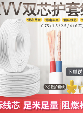 国标家用阻燃户外护套线2芯扁形白色电源线监控1/1.5/2.5/4平方