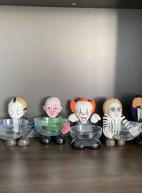跨境新品万圣节树脂摆件端碗侏儒僵尸创意糖果收纳 居家装饰摆件