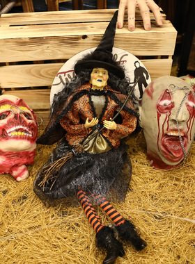 密室逃生恐怖鬼屋声控发光尖叫吊鬼挂件紫色巫婆万圣节日吓人道具