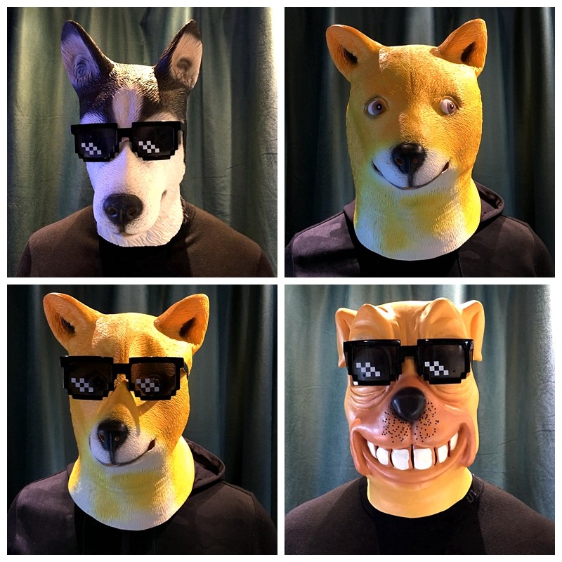 鱼头套秋田犬狗动物狗头套人戴面具男马头化妆舞会派对驴搞笑道具
