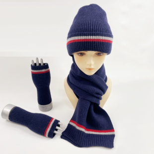 男大童保暖帽子围巾手套三件套青少年大头围男孩男款学生防寒冬季
