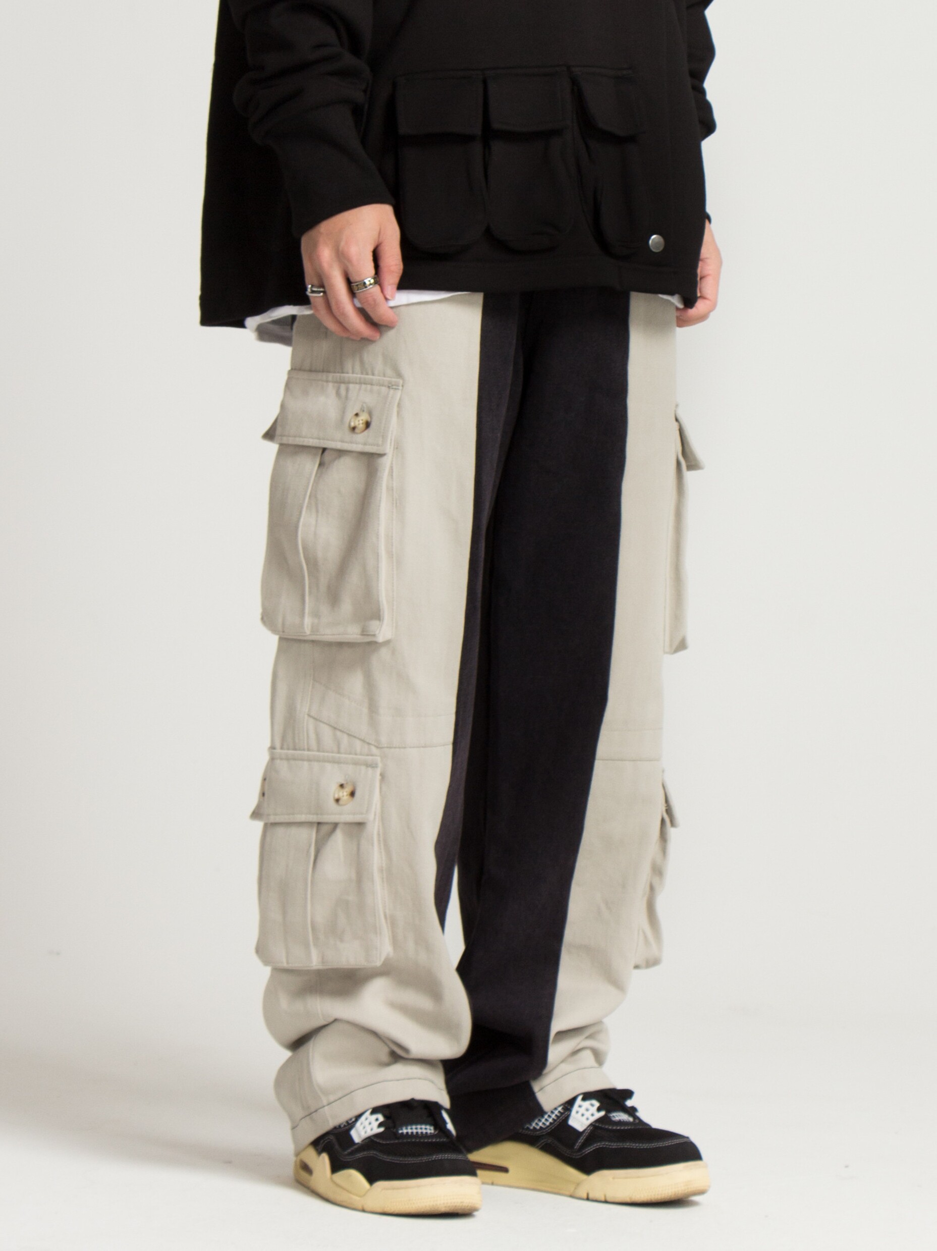 NSTNEW START denim stitching multi-pocket overalls loose casual men and women all-match straight hip-hop trousers