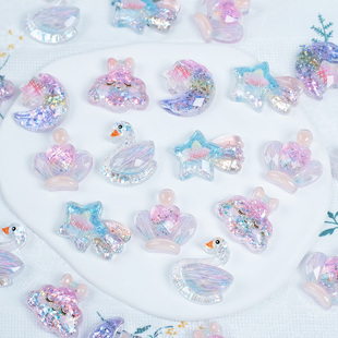 细闪钻石天鹅水晶亮片星星月亮卡通树脂饰品配件diy手工发夹配饰