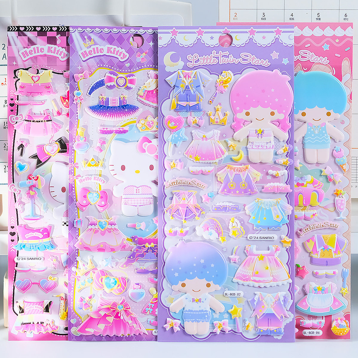 双子星换装立体3d泡泡贴纸儿童卡通凯蒂猫女孩换衣服装饰奖励贴画