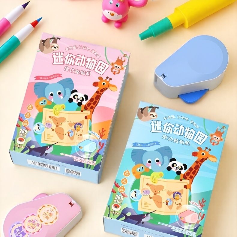 闪乐自动贴纸机动物园早教贴纸