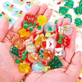 透明亮闪闪圣诞树脂配件可爱圣诞树雪人奶油胶配件圣诞节气氛装 饰