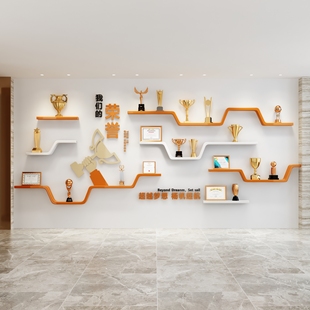 定制荣誉墙展示架壁挂式放奖杯证书相框墙上置物架一字隔板层板架
