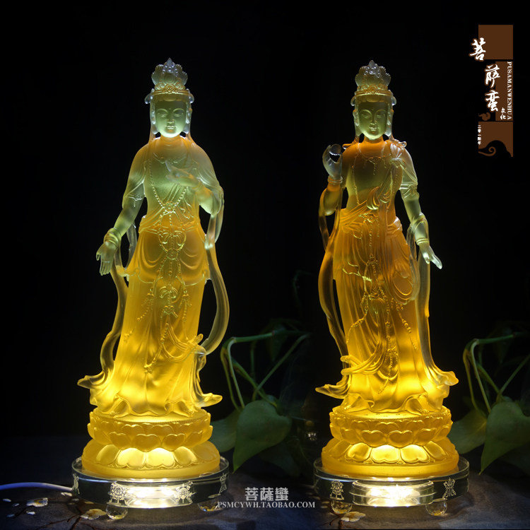 琉璃佛像摆件 琉璃日光菩萨月光菩萨药师佛胁持菩萨东方三圣三尊