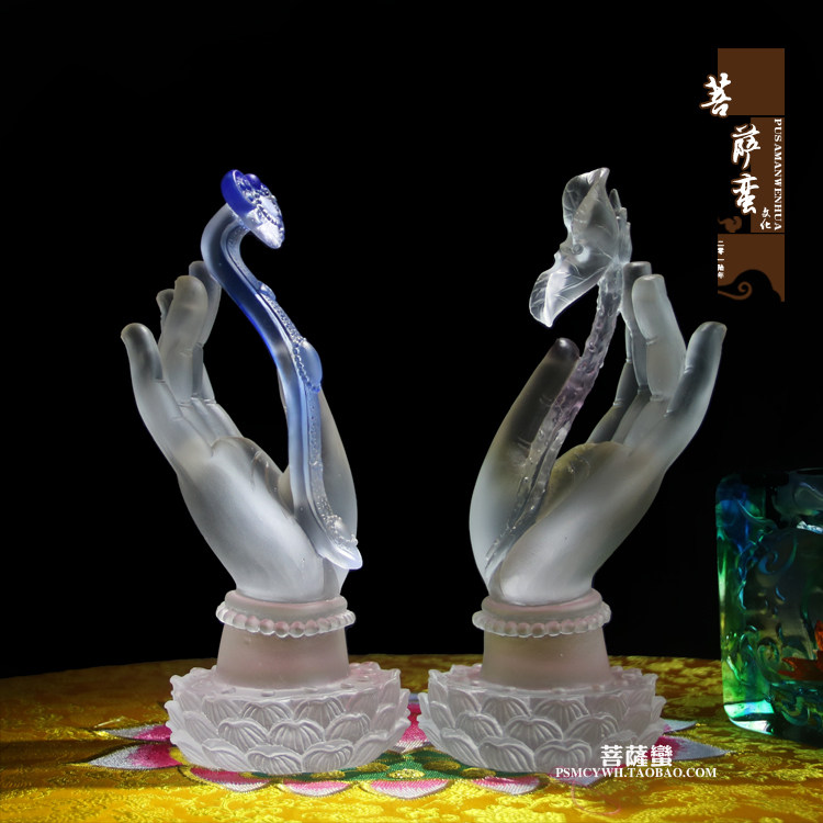 琉璃佛手 佛手如意莲花琉璃工艺品摆件 佛堂高档结缘礼品摆设