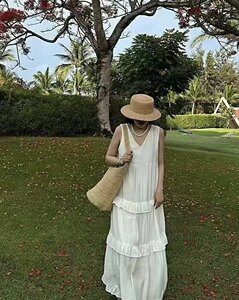 十三行夏装女2024新款法式纯欲风木耳边连衣裙高级感气质蛋糕长裙