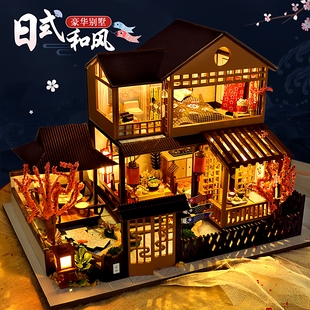 日式和风DIY小屋手工拼装带灯微缩模型房屋装饰摆件圣诞节礼品