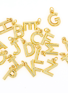 18k镀金光面26个字母吊坠带吊小挂件手工diy手链项链项坠饰品配件