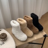 新款 厚底法式 毛毛短靴女靴子2025年冬季 保暖加绒雪地棉靴