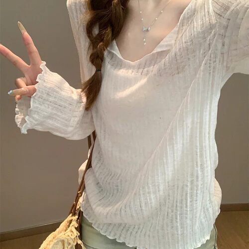 韩系薄款防晒罩衫女春夏木耳边