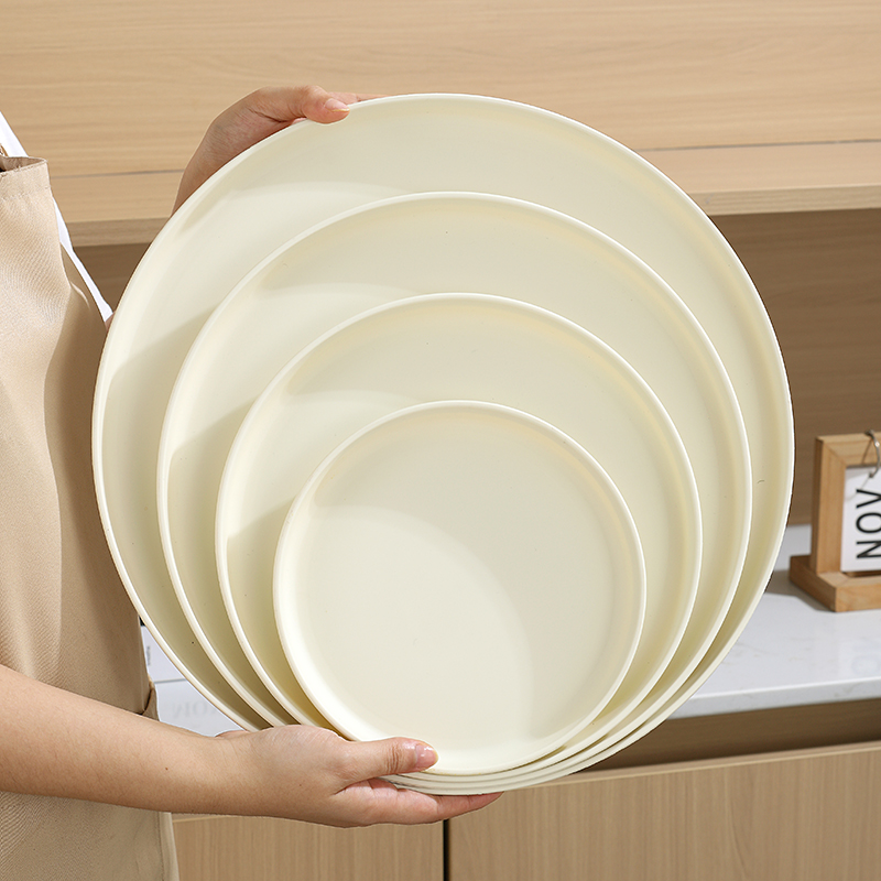圆形奶油风商用托盘幼儿园寄餐园用餐盘收纳水杯茶杯面包水果盘子