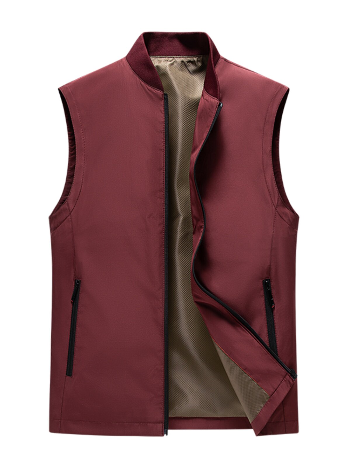 VEST MENS SHOULDER JACKET SPRING AND AUTUMN VEST NEW CASUAL BUSINESS SLEEVELESS STAND COLLAR SOLID COLOR MIDDLE-AGED AND ELDERLY HORSE CLIP TIDE