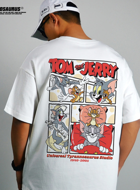 Tom and Jerry猫和老鼠联名短袖T恤重磅纯棉宽松落肩男女美式动漫
