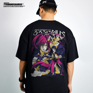 动漫联名Rurouni Kenshin浪客剑心短袖T恤男女夏季重磅纯棉宽松潮