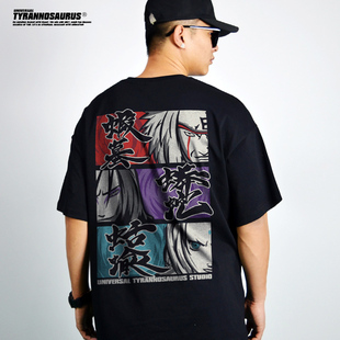 动漫NARUTO火影忍者联名短袖T恤衣服夏装男女宽松落肩重磅纯棉INS