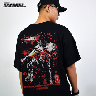 潮牌日系动漫电次电锯人短袖T恤男女重磅纯棉圆领over size二次元