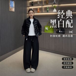 大码女装冬装显瘦百搭充棉上衣阔腿裤套装胖mm休闲两件套女