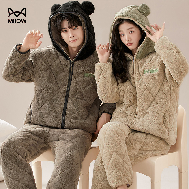 猫人贵妃绒夹棉情侣睡衣冬季加绒加厚可外穿高领保暖家居服套装,女士内衣/男士内衣/家居服,睡衣/家居服套装,淘宝优惠券,粉丝福利购,淘宝优惠卷