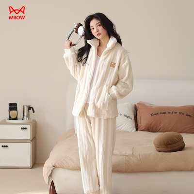 猫人女法兰绒加绒加厚家居服保暖