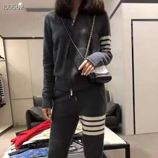 两件套针织毛衣连帽开衫 2020春季 女时尚 tb休闲羊绒运动套装 潮 新款