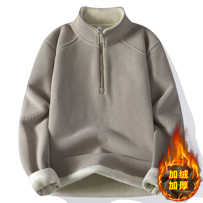 美式重磅半拉链卫衣男加绒加厚宽松高领2025新款秋冬季polo衫上衣