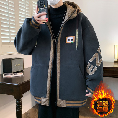 冬季外套男款加绒加厚夹克帅气学生潮流冬装外衣摇粒绒保暖棉衣服