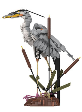 【高砖零件】苍鹭灰鹭水鸟野生动物鸟类模型摆件MOC拼装积木玩具