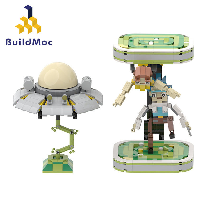 buildmoc拼装积木玩具科幻动画瑞克与莫蒂飞碟飞船ufo人物偶场景