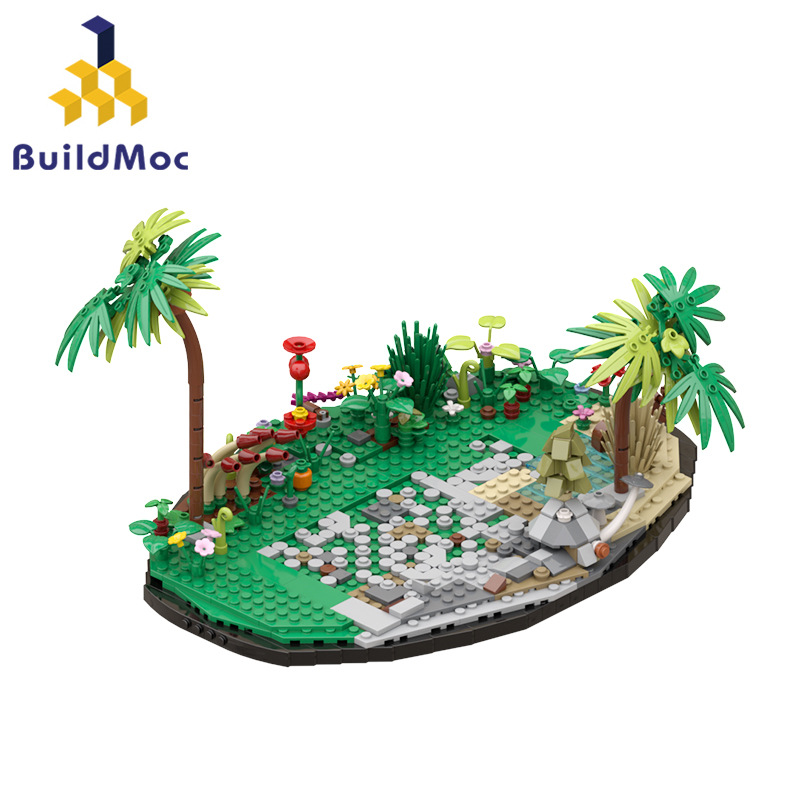 BuildMOC拼装积木玩具塞尔达地平线长颈兽森林场景底座组装模型