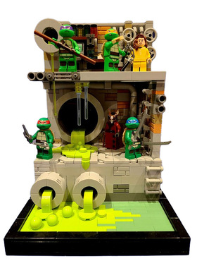 忍者神龟下水道之家基地下管道场景模型MOC-111005拼装积木玩具