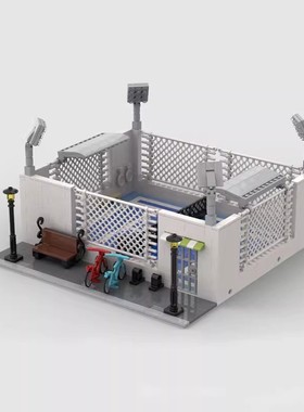 网球场城市街景体育运动场地场景建筑模型MOC-126206拼装积木玩具