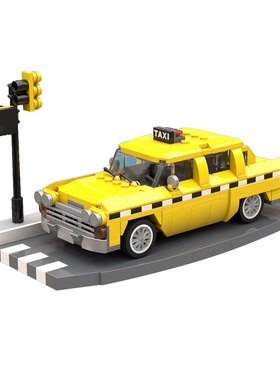 【高砖零件】纽约出租车黄色计程车的士汽车模型MOC拼装积木玩具