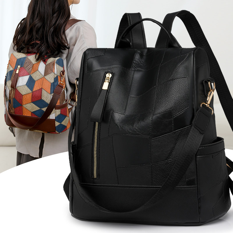 防盗双肩包女2024新款时尚百搭背包软皮包大容量女士背包女双肩包