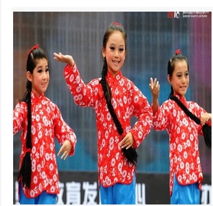 新款村姑服儿童小铁梅演出舞台服装京剧表演红灯记李铁梅表演服装