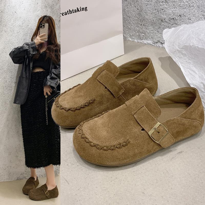 大码女鞋41到43勃肯鞋全包复古平底软底乐福鞋一脚蹬博肯单鞋秋冬