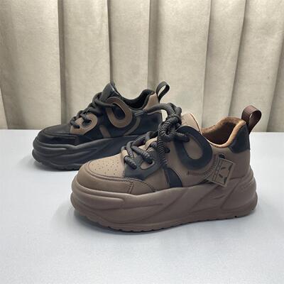 撤柜处理真皮加绒保暖老爹鞋女2025冬季厚底增高休闲运动鞋女棉鞋