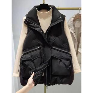 羽绒棉马甲女款2025年秋冬新款韩版大码宽松坎肩外穿刺绣马夹外套