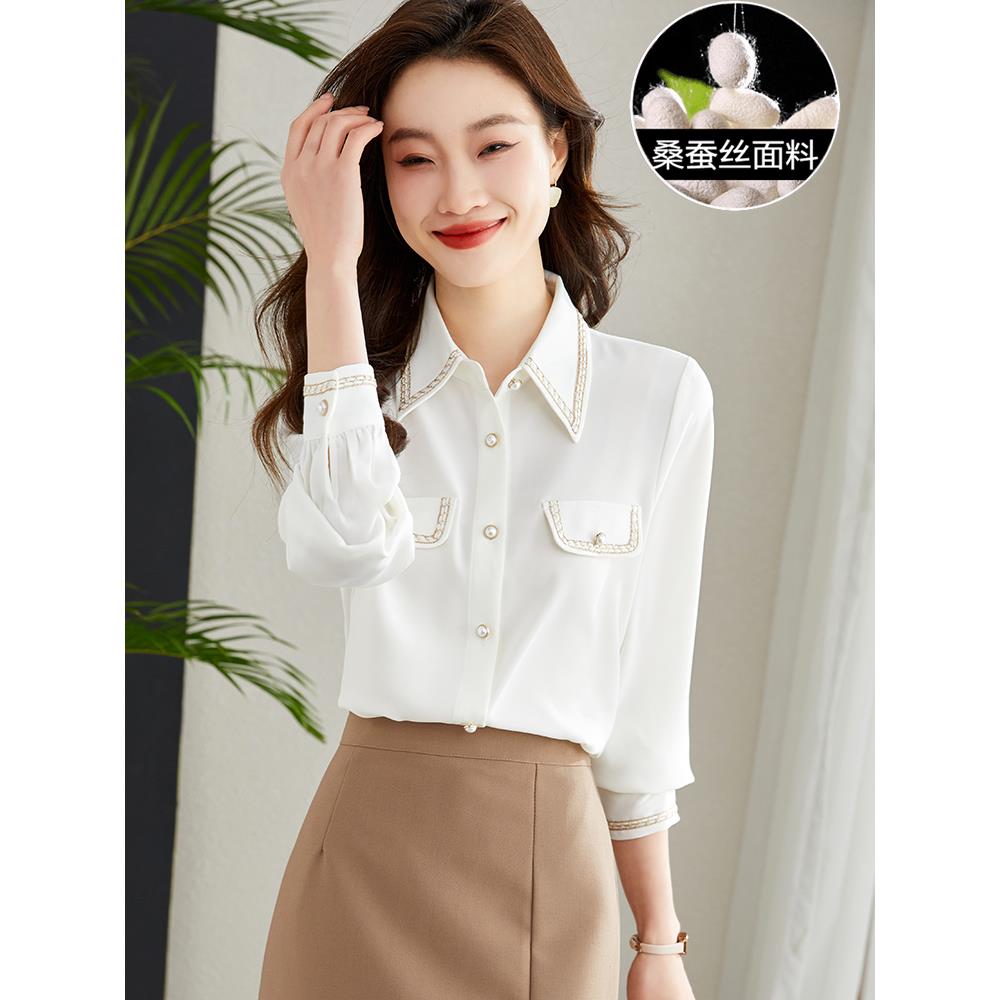 2025年新款女真丝衬衫女春季高级感轻奢减龄洋气桑蚕丝上衣白衬衣