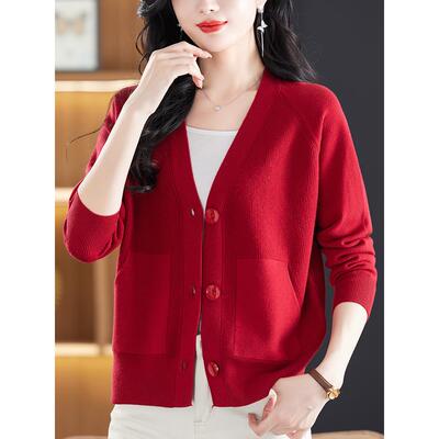 v领毛衣外套女2025新款春秋季休闲宽松短款上衣韩版针织开衫外搭