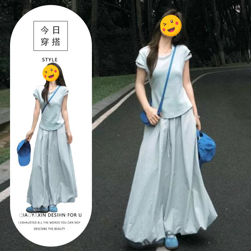 胖东来小众韩版简约休闲正肩短袖T恤女2025夏季新款高腰遮肉显瘦