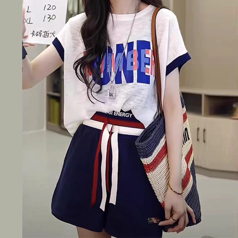 胖东来欧货运动短裤套装女夏季2025新款时尚洋气字母印花短袖两件