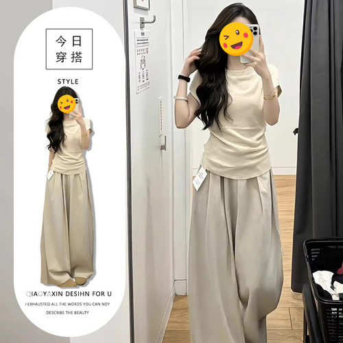 胖东来单件/奶系穿搭装女2026夏季新款茶系纯色显瘦上衣高腰遮胯