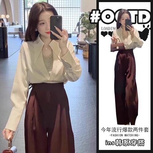 胖东来单件/轻奢高级感阔腿西装裤女设计感气质v领衬衫美式别致显