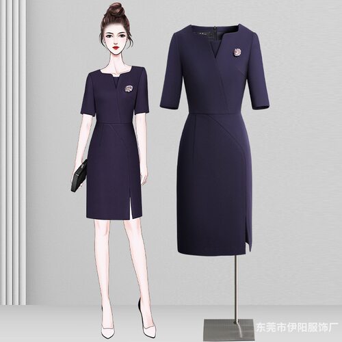 胖东来职业连衣裙女夏修身显瘦轻熟风正式场合商务行政工装珠宝店