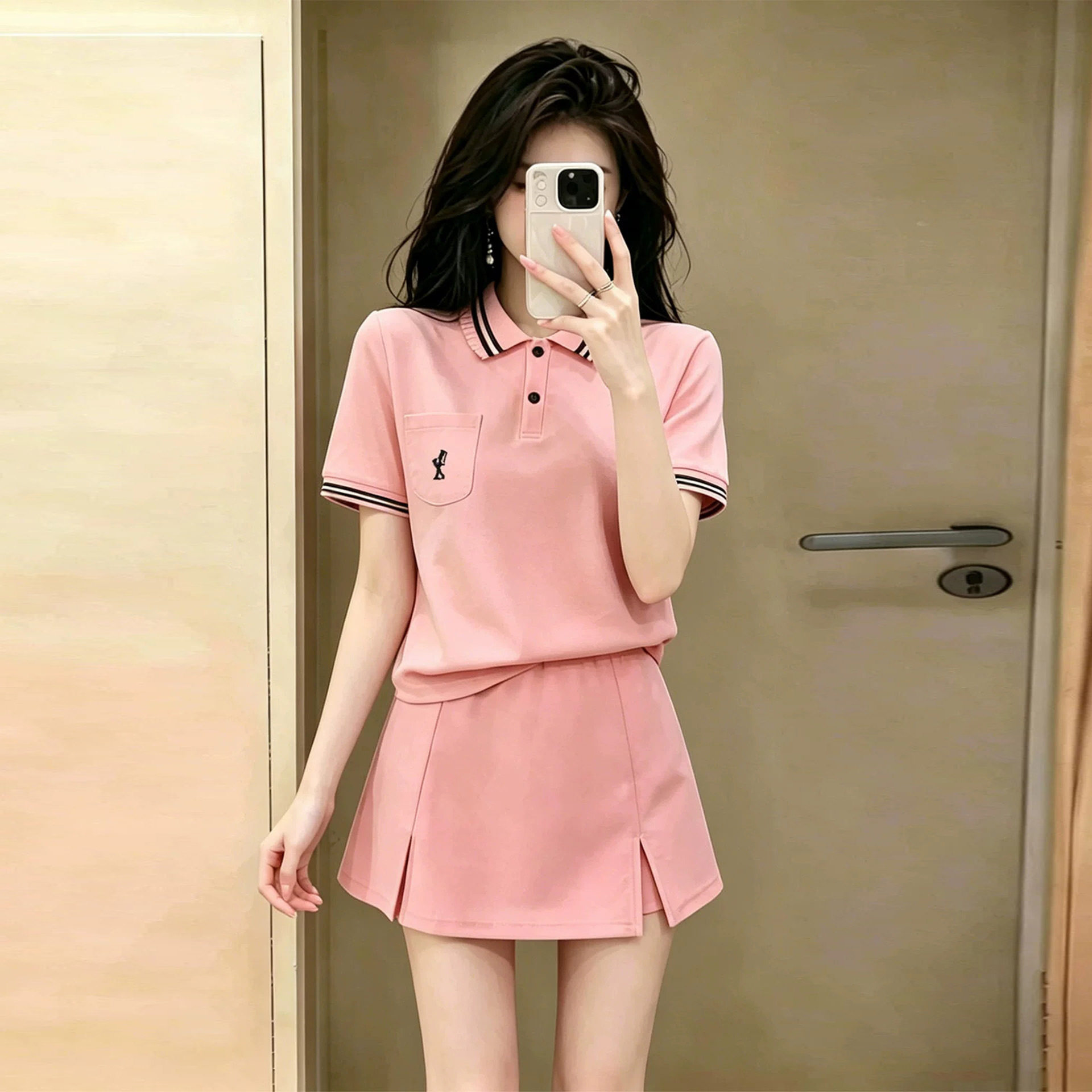 胖东来清纯甜美休闲运动套裙女2026夏季减龄洋气粉色短袖T恤短裙