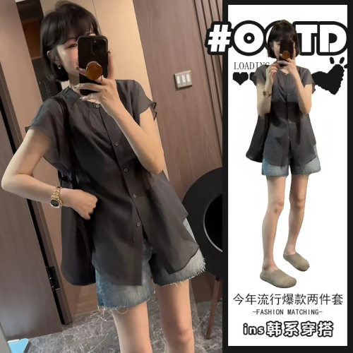 胖东来单件/俏皮简约女2025夏季时尚气质黑色短袖上衣高腰遮胯阔